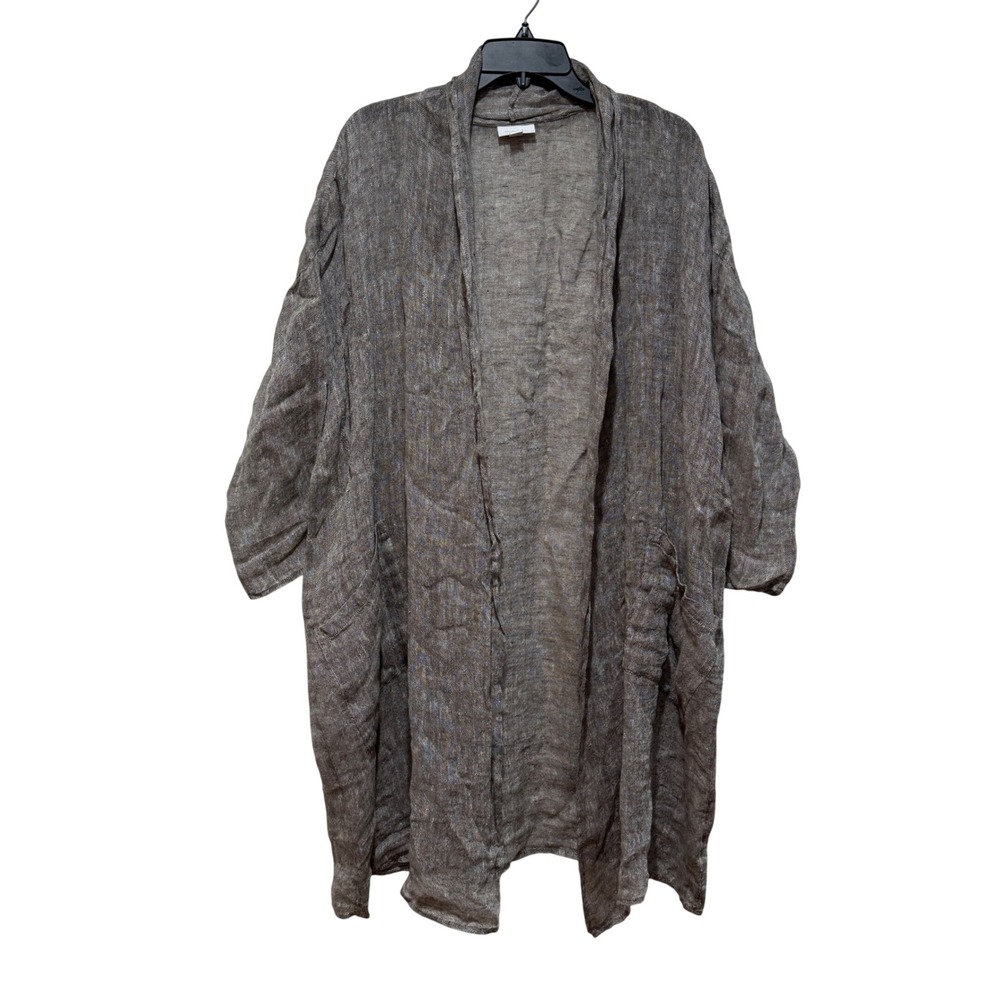 Pure Jill J.Jill 100% Linen Knit Cardigan Women 1X Gray Open Front Lagenlook